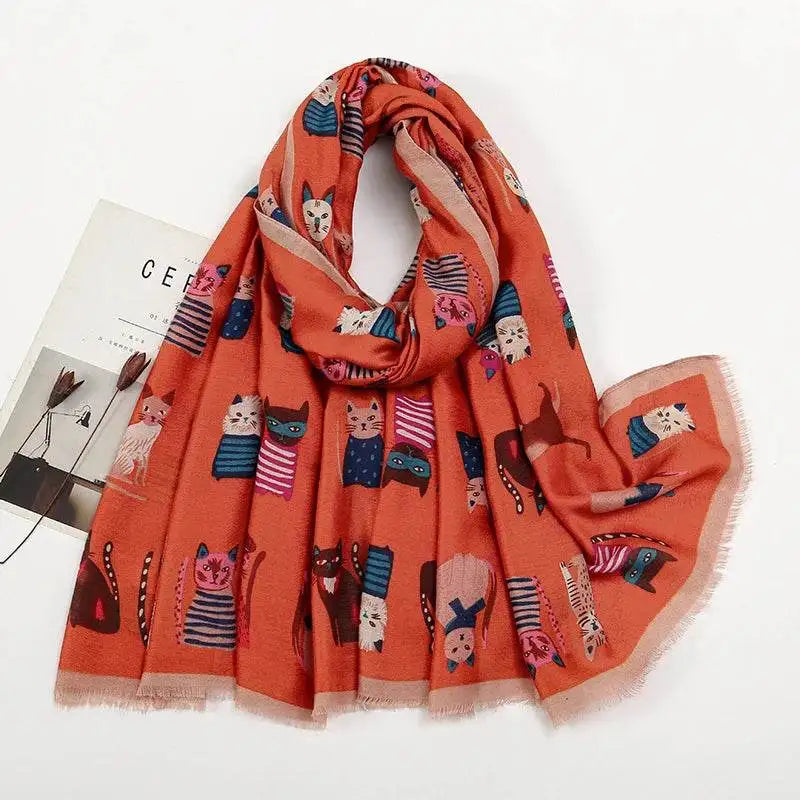 Fashion Cat Print Fringe Shawl Scarf 180x85cm fashion-cat-print-fringe-shawl-scarf-180x85cm-1881206