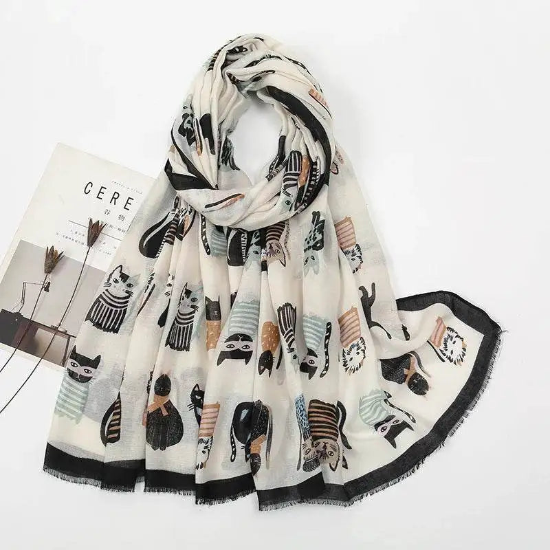 Fashion Cat Print Fringe Shawl Scarf 180x85cm fashion-cat-print-fringe-shawl-scarf-180x85cm-9773716