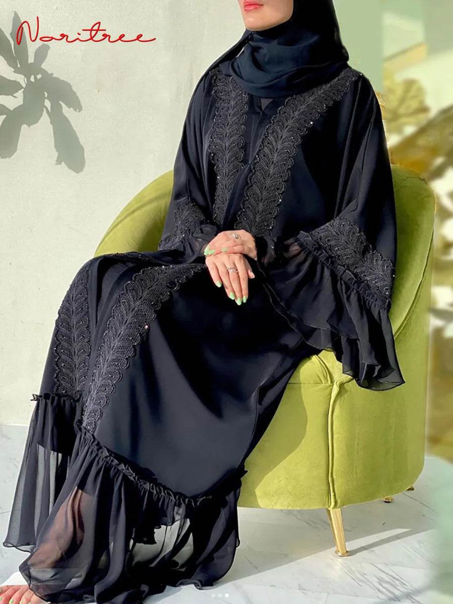 Lace Stitching Full-Length Muslim Abaya S996dcda22a2b40feae365d3eccc081019