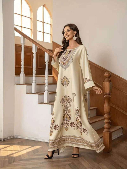 Apricot Floral Printed Abaya 4 apricot-floral-printed-abaya-9143136