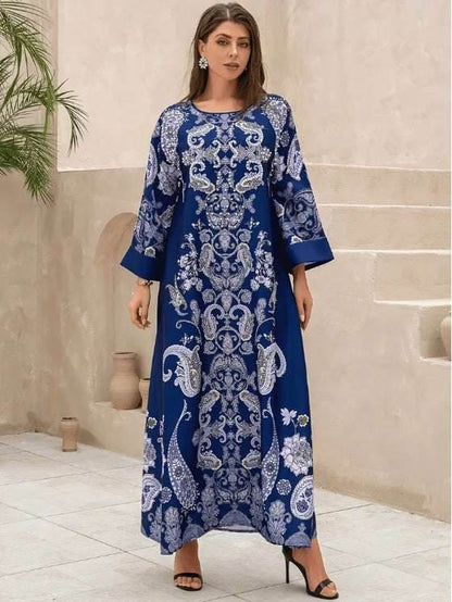 Blue Floral Print Abaya Dress 4 blue-floral-print-abaya-dress-6236140