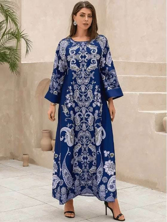 Blue Floral Print Abaya Dress 4 blue-floral-print-abaya-dress-6236140