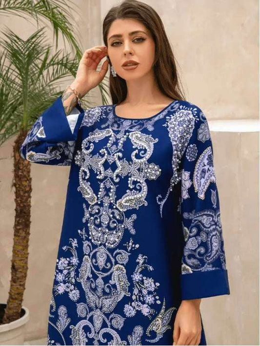 Blue Floral Print Abaya Dress 4 blue-floral-print-abaya-dress-3028397