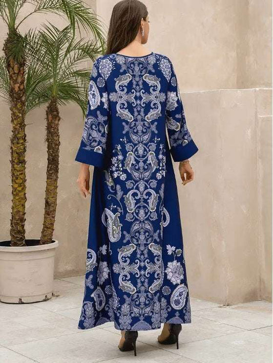 Blue Floral Print Abaya Dress 4 blue-floral-print-abaya-dress-3768532