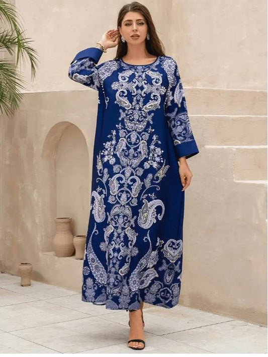 Blue Floral Print Abaya Dress 4 blue-floral-print-abaya-dress-7628691