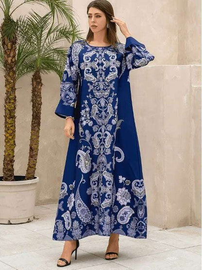 Blue Floral Print Abaya Dress 4 blue-floral-print-abaya-dress-8066093