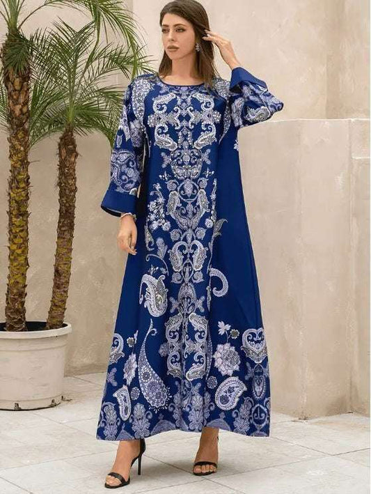 Blue Floral Print Abaya Dress 4 blue-floral-print-abaya-dress-8066093