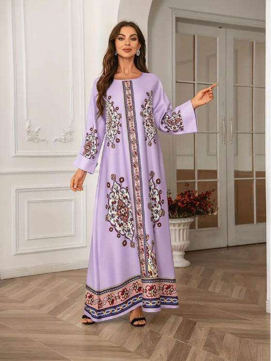 Elegant Floral Print Long Sleeve Abaya Dress 4 elegant-floral-print-long-sleeve-abaya-dress-1278498
