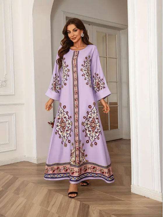 Elegant Floral Print Long Sleeve Abaya Dress 4 elegant-floral-print-long-sleeve-abaya-dress-6109124