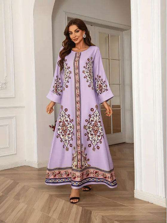 Elegant Floral Print Long Sleeve Abaya Dress 4 elegant-floral-print-long-sleeve-abaya-dress-6109124