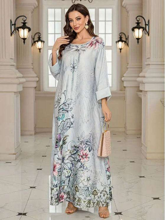 Elegant Floral Print Long Sleeve Abaya Dress 4 elegant-floral-print-long-sleeve-abaya-dress-2306789