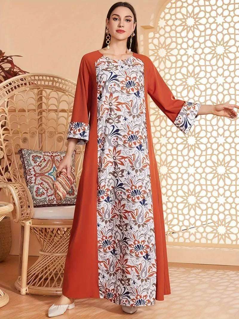 Elegant Floral Print Long Sleeved Abaya 4 elegant-floral-print-long-sleeved-abaya-4633793