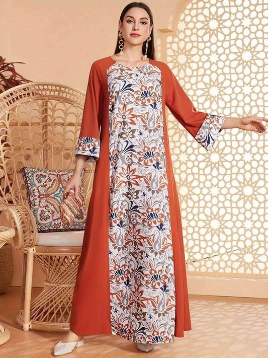 Elegant Floral Print Long Sleeved Abaya 4 elegant-floral-print-long-sleeved-abaya-4633793