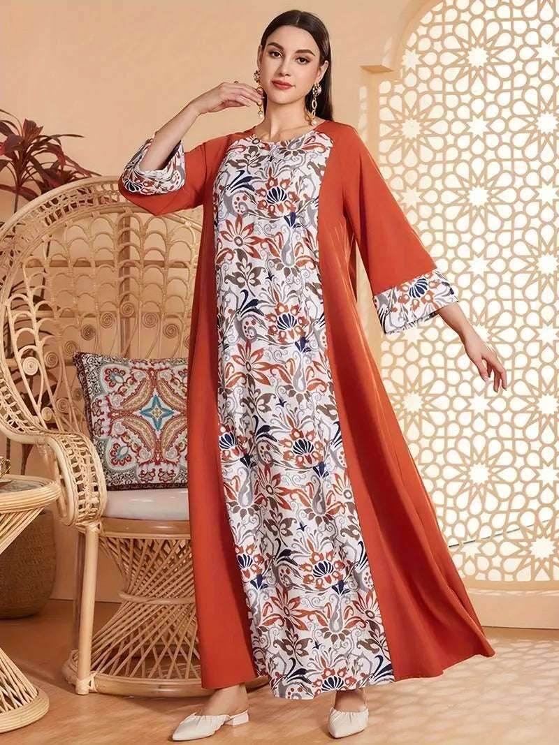 Elegant Floral Print Long Sleeved Abaya 4 elegant-floral-print-long-sleeved-abaya-7110172