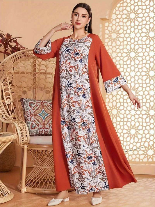 Elegant Floral Print Long Sleeved Abaya 4 elegant-floral-print-long-sleeved-abaya-7110172