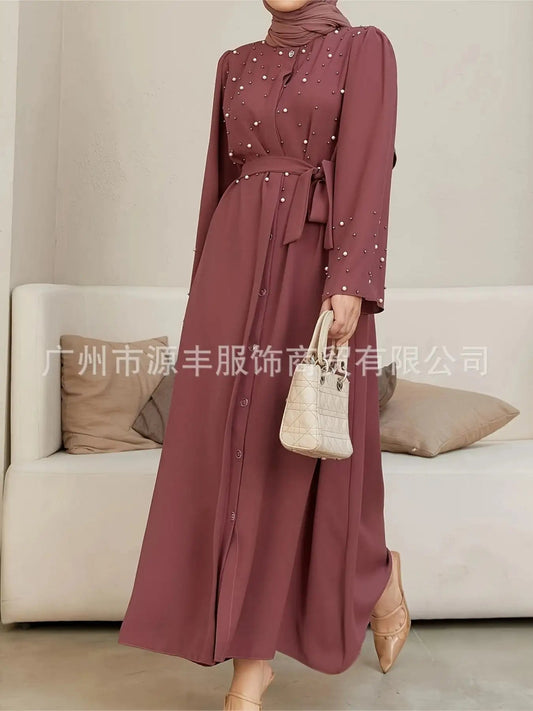 Elegant Long Sleeve Muslim Arab Middle East Pearl Robe Dress Cross - Border New Style ABAYA Women's Fashion Top from China - Fabaya UK Elegant Long Sleeve Muslim Arab Middle East Pearl Robe Dress Cross - Border New Style ABAYA Women's Fashion Top from China S15c847a41d9a441b87d7312bad01c52fl
