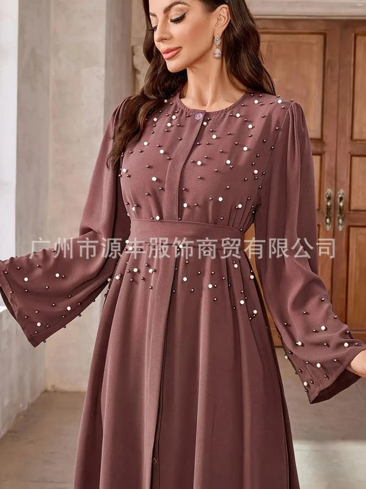 Elegant Long Sleeve Muslim Arab Middle East Pearl Robe Dress Cross - Border New Style ABAYA Women's Fashion Top from China - Fabaya UK Elegant Long Sleeve Muslim Arab Middle East Pearl Robe Dress Cross - Border New Style ABAYA Women's Fashion Top from China S39d3a8e169924f91a1b748de65f01e95G