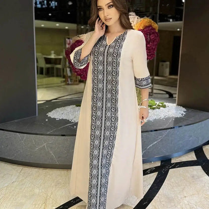 Elegant Printed Muslim Maxi Dress - Hijab Ready elegant-printed-muslim-maxi-dress-hijab-ready-7074645