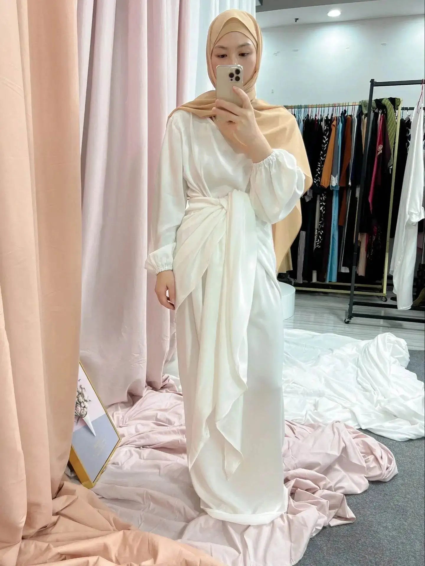 Elegant Puff Sleeve Loose Abaya Robe elegant-puff-sleeve-loose-muslim-abaya-robe-7060930