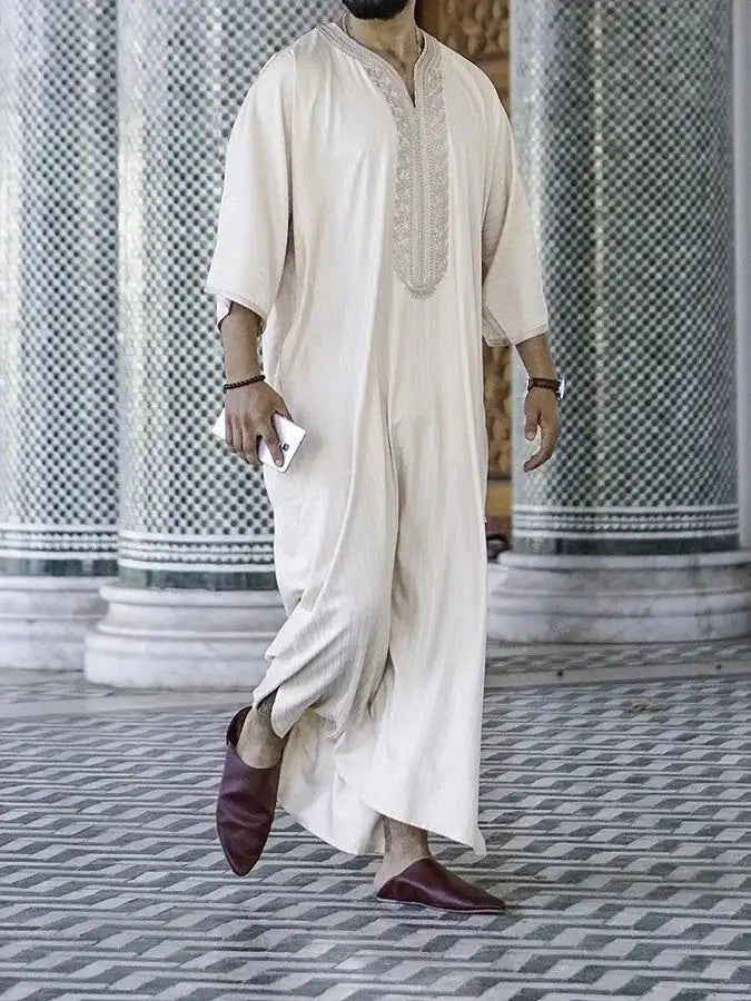 ElzEy Men's Long Sleeve Muslim Abaya Lslamic Dress Middle Eastern Saudi Clothing Moroccan Man Thobe Jubba Kandora Djellaba - Fabaya UK ElzEy Men's Long Sleeve Muslim Abaya Lslamic Dress Middle Eastern Saudi Clothing Moroccan Man Thobe Jubba Kandora Djellaba S32caa66805104aae98452f9342f952abt