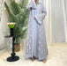 Elegant lace abaya set in light gray with floral patterns and wide sleeves by Fabaya UK