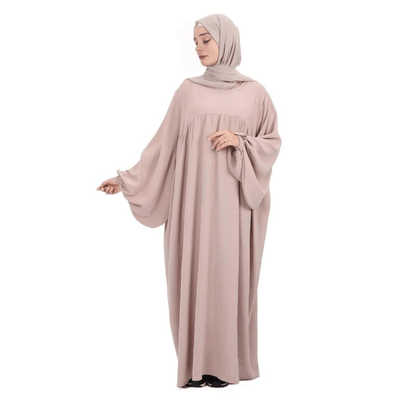 Fabaya UK modest reversible dress for women in soft beige with flowing long sleeves and loose fit