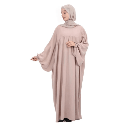 Fabaya UK modest reversible dress for women in soft beige with flowing long sleeves and loose fit