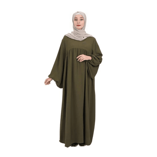 Fabaya UK modest reversible dress for women in olive green with long sleeves and loose fit