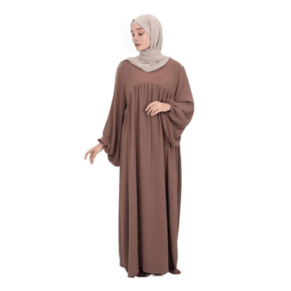Fabaya UK modest reversible dress for women in brown with loose long sleeves and flowing design