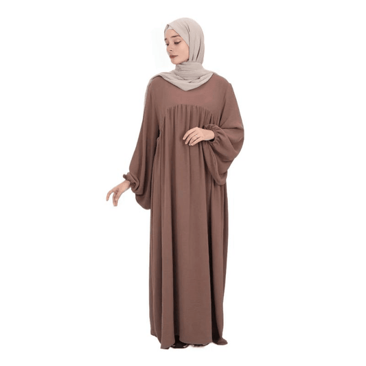 Fabaya UK modest reversible dress for women in brown with loose long sleeves and flowing design
