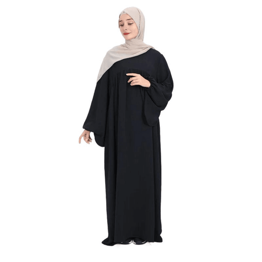 Fabaya UK modest reversible dress for women in black with loose sleeves and full length design