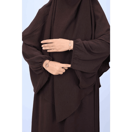 Fabaya UK modest reversible dress for women in dark brown with long sleeves and flowing fabric design