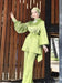 Fabaya UK shiny silky abaya set in light green with puffed sleeves and matching pants