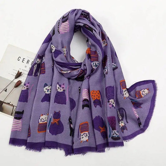 Fashion Cat Print Fringe Shawl Scarf 180x85cm fashion-cat-print-fringe-shawl-scarf-180x85cm-4487946