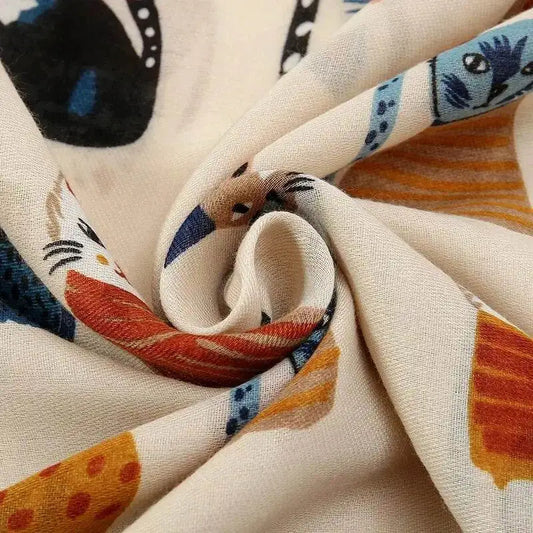 Fashion Cat Print Fringe Shawl Scarf 180x85cm fashion-cat-print-fringe-shawl-scarf-180x85cm-5873059