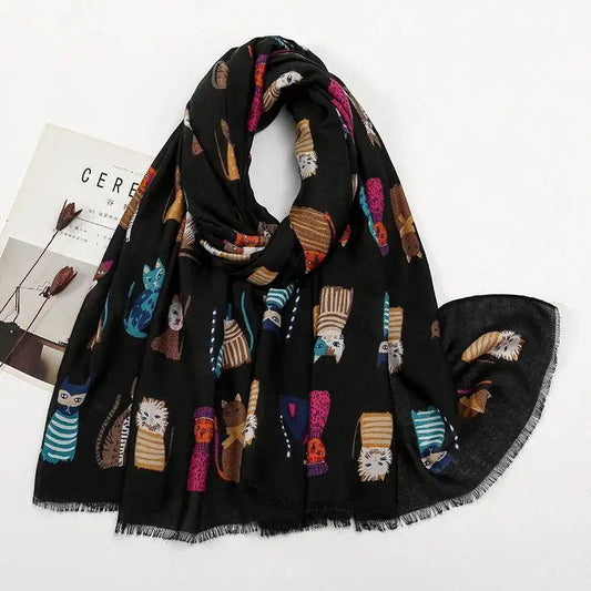 Fashion Cat Print Fringe Shawl Scarf 180x85cm fashion-cat-print-fringe-shawl-scarf-180x85cm-6730970