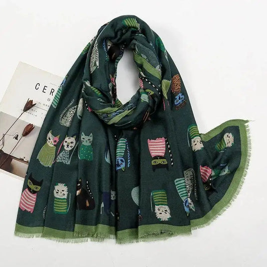 Fashion Cat Print Fringe Shawl Scarf 180x85cm fashion-cat-print-fringe-shawl-scarf-180x85cm-5231585