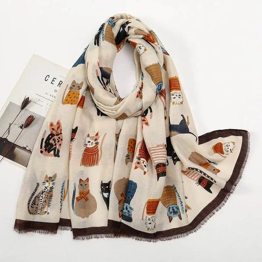 Fashion Cat Print Fringe Shawl Scarf 180x85cm fashion-cat-print-fringe-shawl-scarf-180x85cm-7328996