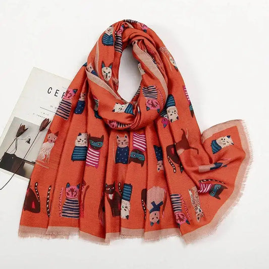 Fashion Cat Print Fringe Shawl Scarf 180x85cm fashion-cat-print-fringe-shawl-scarf-180x85cm-1881206