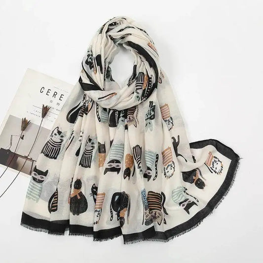 Fashion Cat Print Fringe Shawl Scarf 180x85cm fashion-cat-print-fringe-shawl-scarf-180x85cm-9773716