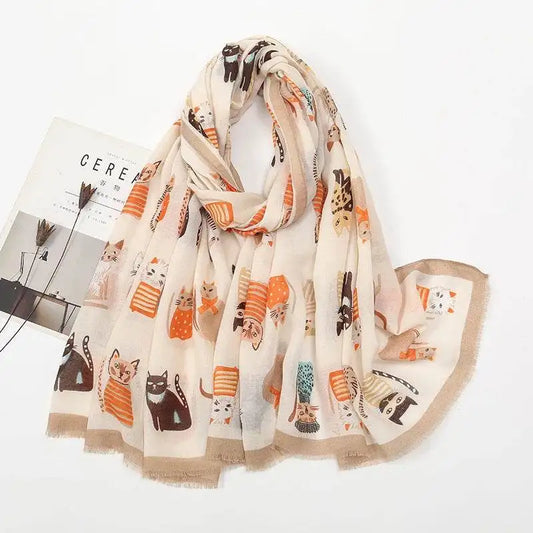 Fashion Cat Print Fringe Shawl Scarf 180x85cm fashion-cat-print-fringe-shawl-scarf-180x85cm-8720445