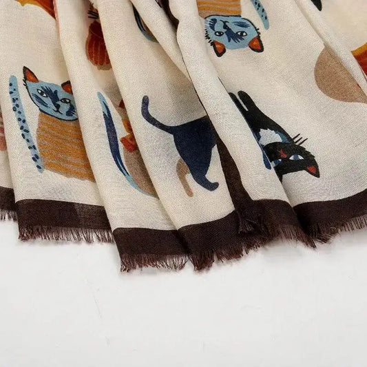 Fashion Cat Print Fringe Shawl Scarf 180x85cm fashion-cat-print-fringe-shawl-scarf-180x85cm-1360965