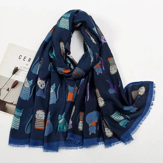 Fashion Cat Print Fringe Shawl Scarf 180x85cm fashion-cat-print-fringe-shawl-scarf-180x85cm-9906270