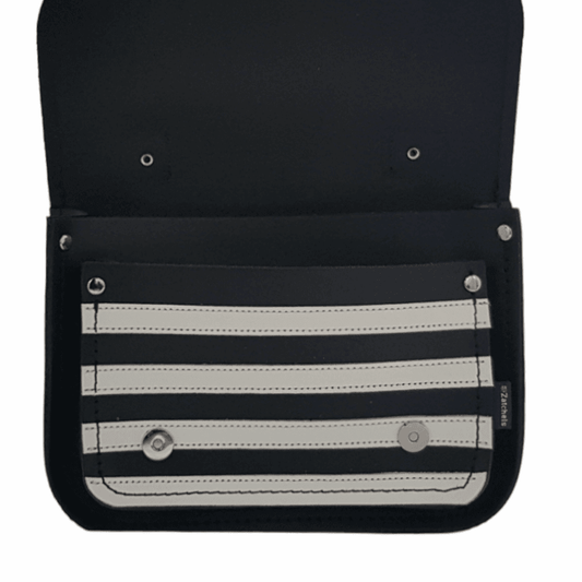 Leather Midi Satchel - Gothic Striped White & Black Midi Satchel leather-midi-satchel-gothic-striped-white-black-1328590