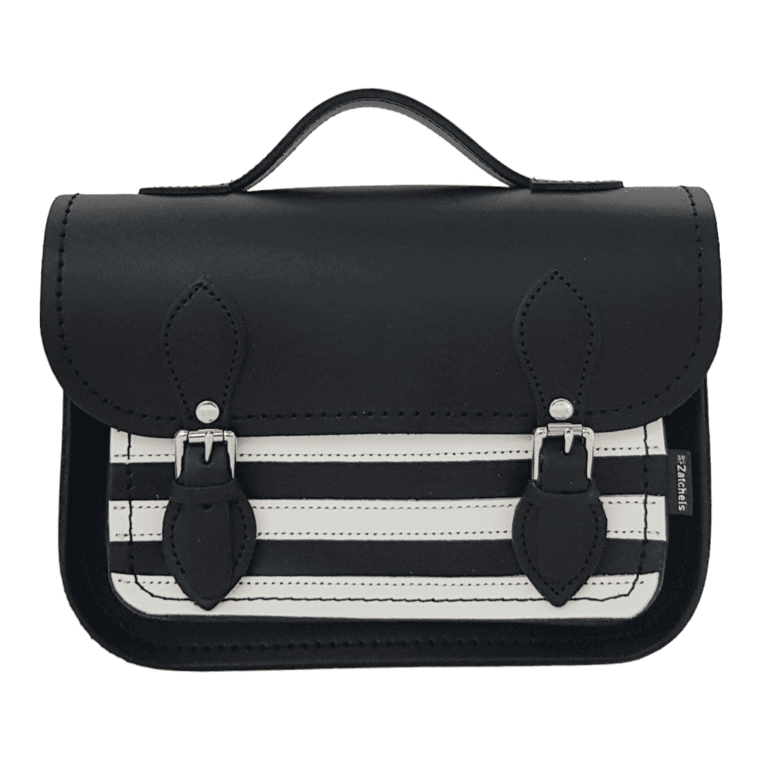 Leather Midi Satchel - Gothic Striped White & Black Midi Satchel leather-midi-satchel-gothic-striped-white-black-3445125