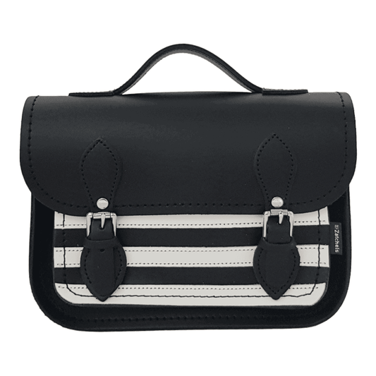 Leather Midi Satchel - Gothic Striped White & Black Midi Satchel leather-midi-satchel-gothic-striped-white-black-3445125