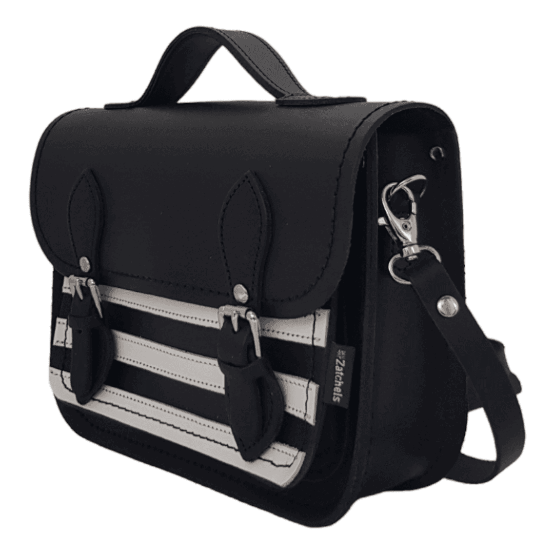 Leather Midi Satchel - Gothic Striped White & Black Midi Satchel leather-midi-satchel-gothic-striped-white-black-8777304