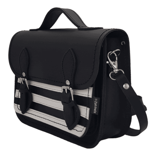 Leather Midi Satchel - Gothic Striped White & Black Midi Satchel leather-midi-satchel-gothic-striped-white-black-8777304