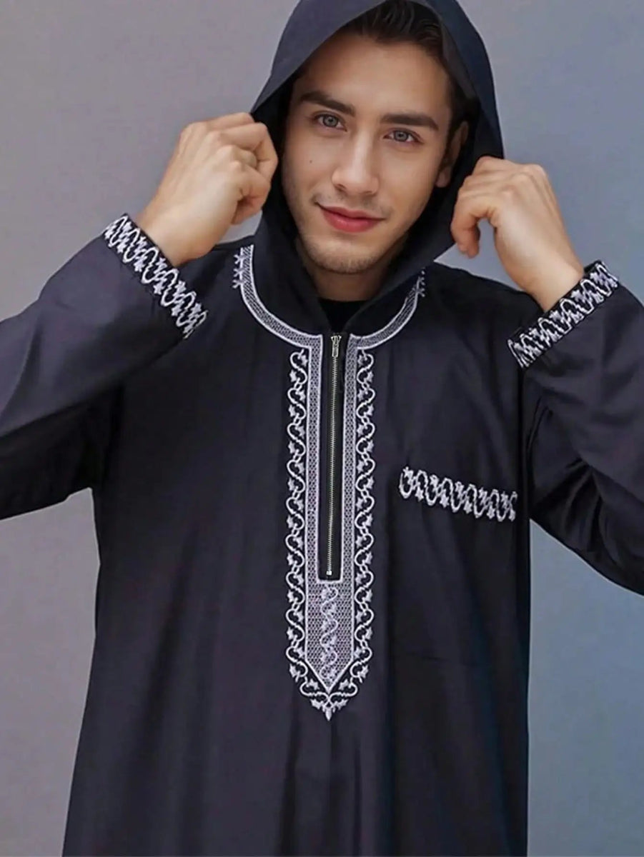Moroccan hooded robe Luxury men's embroidered long sleeve side pocket Muslim garment Abaya Middle East Juba Thobe robe - Fabaya UK Moroccan hooded robe Luxury men's embroidered long sleeve side pocket Muslim garment Abaya Middle East Juba Thobe robe S9eb2a26aeeb94bc0ac56d3ce966ab1579