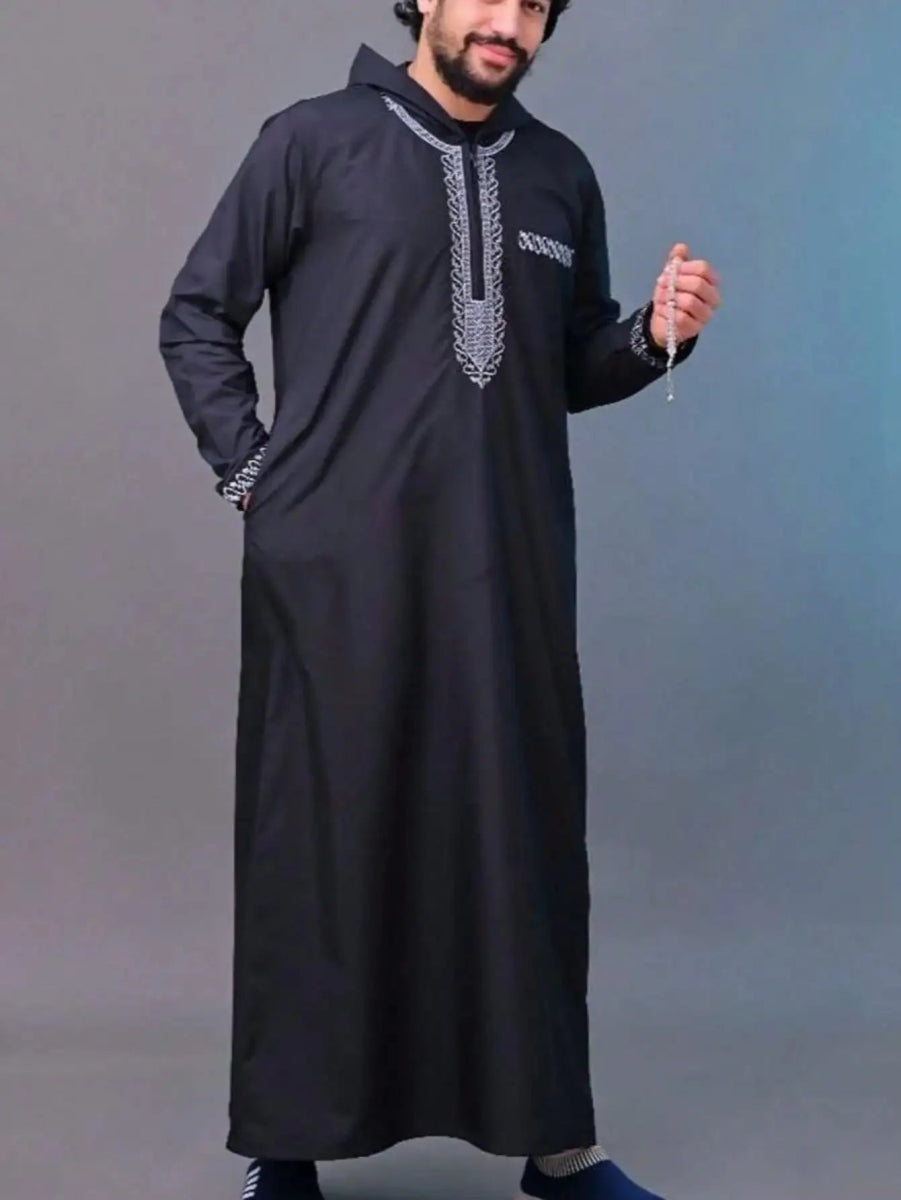 Moroccan hooded robe Luxury men's embroidered long sleeve side pocket Muslim garment Abaya Middle East Juba Thobe robe - Fabaya UK Moroccan hooded robe Luxury men's embroidered long sleeve side pocket Muslim garment Abaya Middle East Juba Thobe robe S5bee9107636e49668d1ec81849d7bca3O